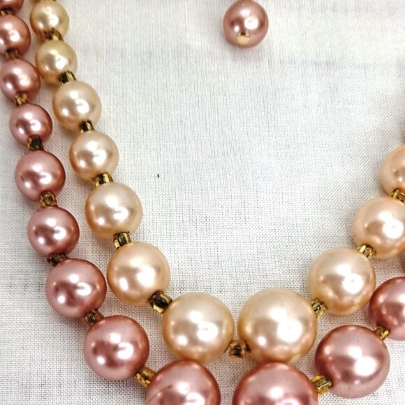 VINTAGE ~ PINK BLUSH PEARL ~ 2 STRAND FASHION NECKLACE - JAPAN 1930-40s - Picture 3 of 6
